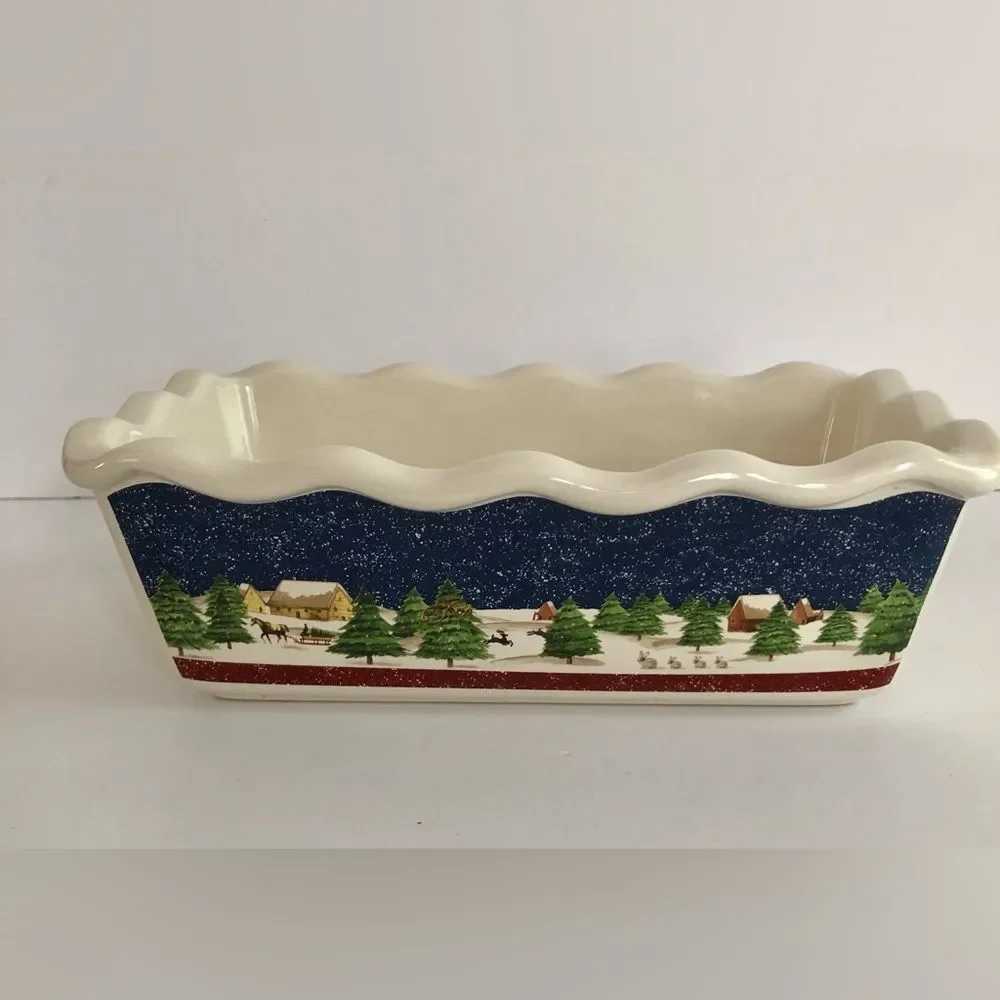 STONEWARE CHRITMAS BREAD LOAF PAN NANTUCKET SQUARE 9.5